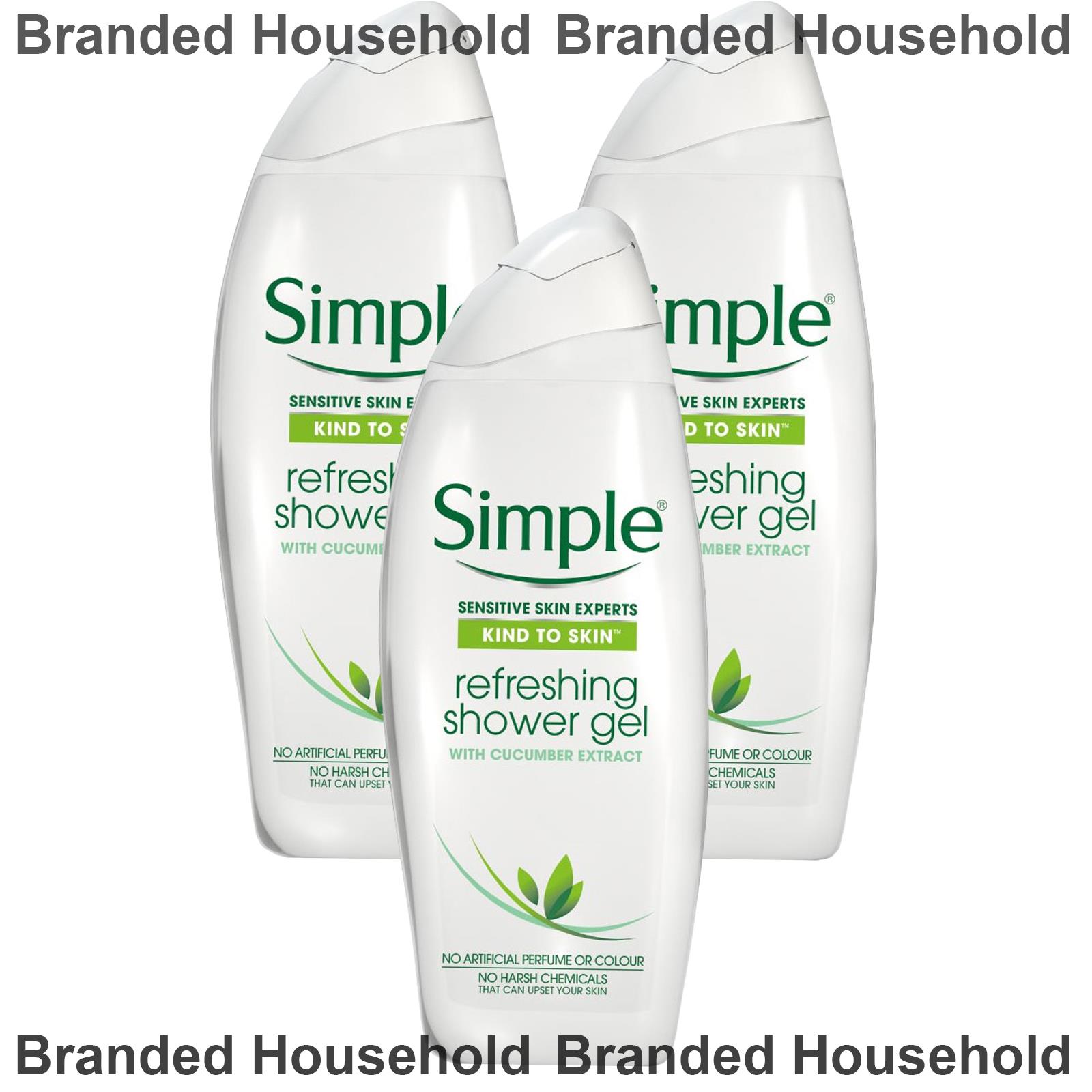 3 x SIMPLE REFRESHING SHOWER GEL WITH CUCUMBER EXTRACT 250ML NO HARSH
