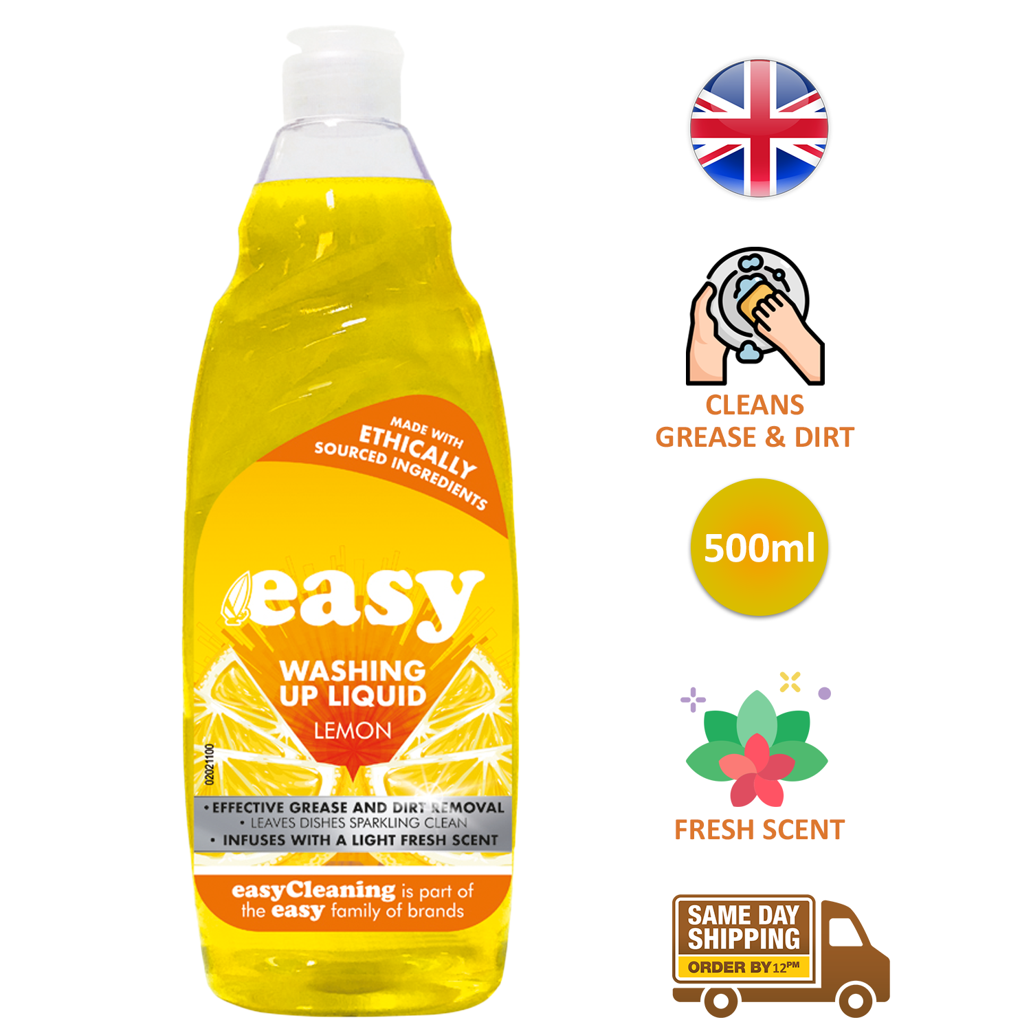 Easy Dish Washing Up Liquid Clean Scent Kitchen Soap Removes Grease Dirt 500ml - Picture 2 of 7