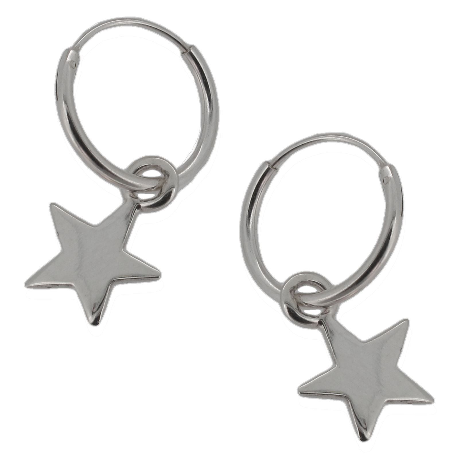 Sterling Silver 12mm Hoop Earrings with Dangling Star Charm