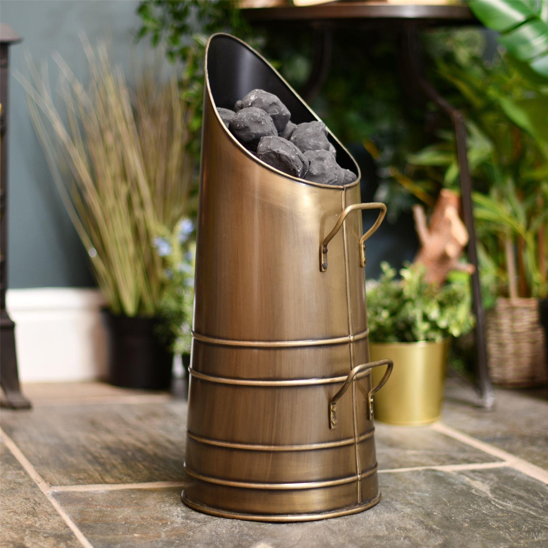 Antique Brass Finish Fireside Coal Hod Coal Scuttle With Handles eBay