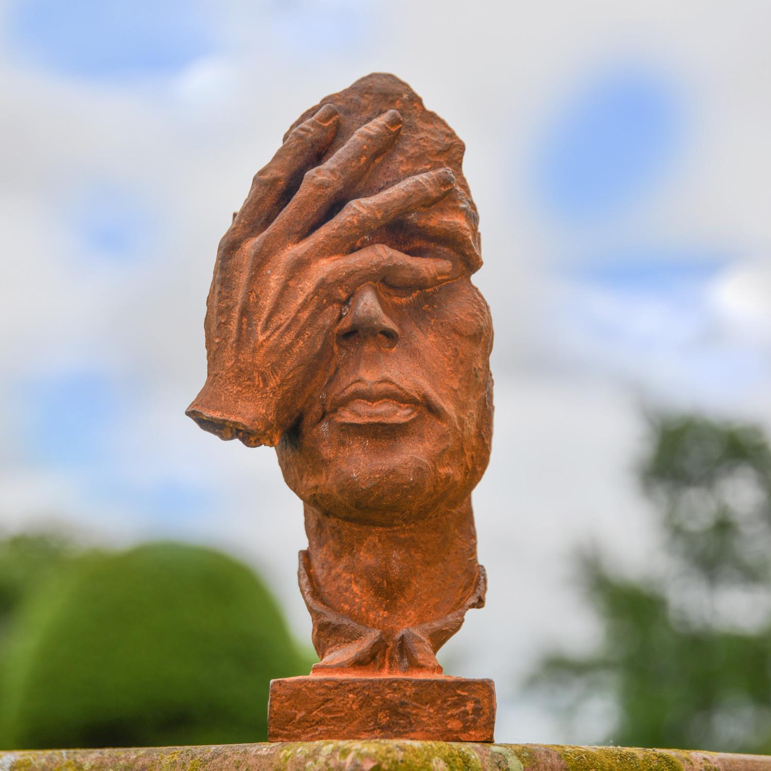 Esculturas de jardín busto cabeza abstracto de hierro fundido rústico - Imagen 6 de 7