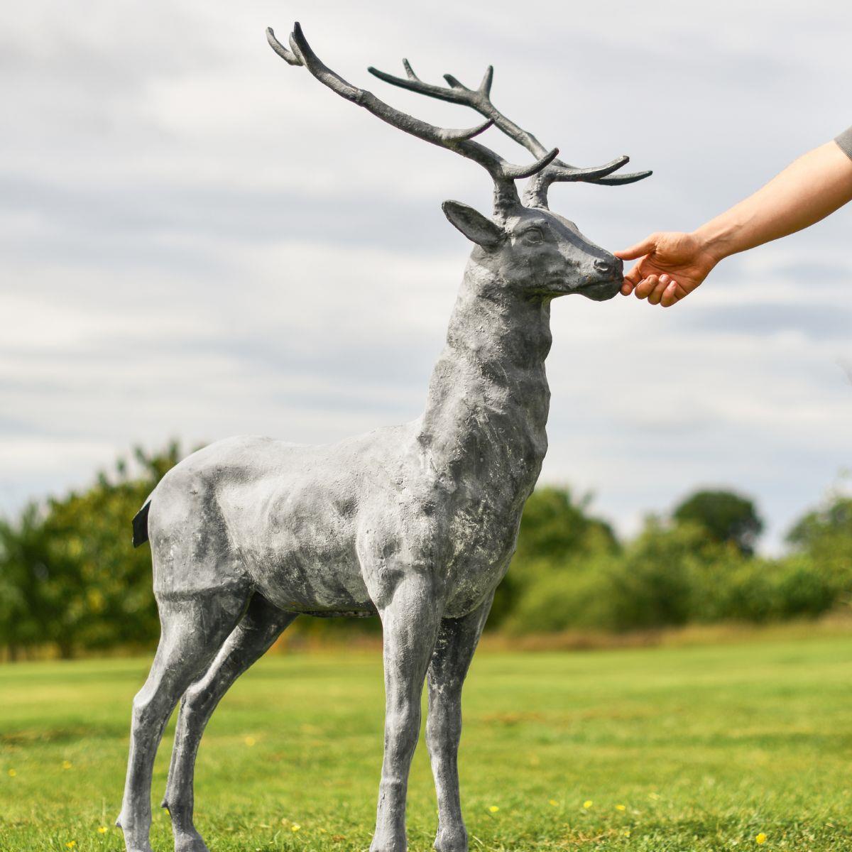 'Zekin' LifeSize Standing Stag Deer Cast Iron Sculpture Statue