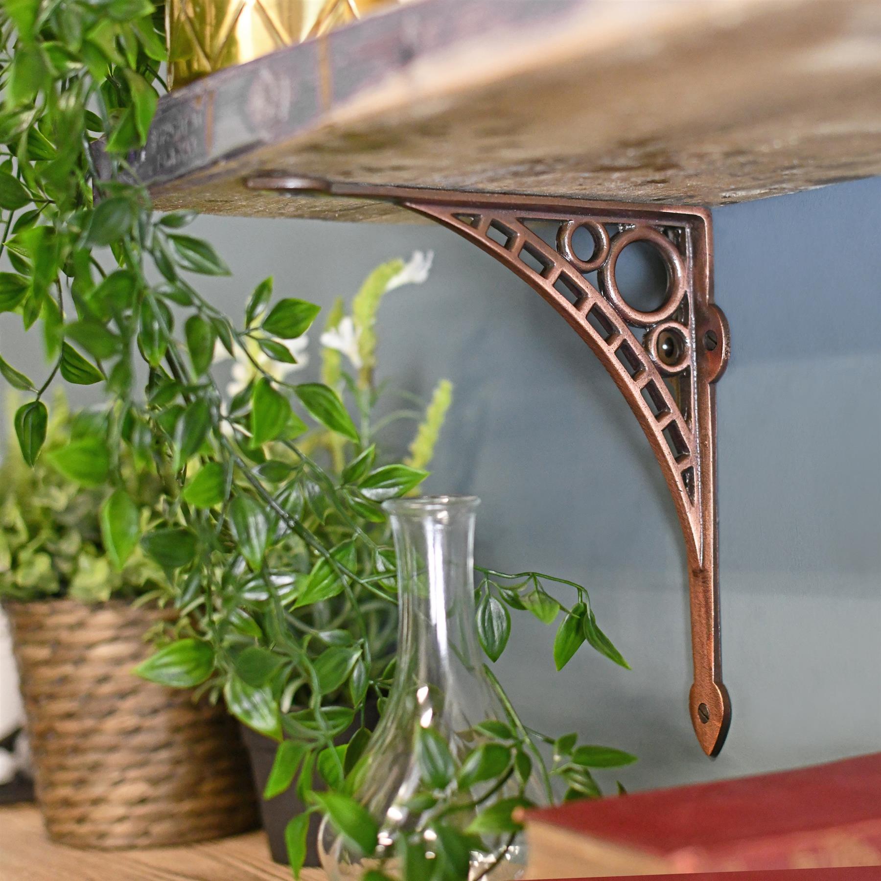 New Copper Finish 22 x 22cm Wall Bracket Shelf Bracket Scroll Design