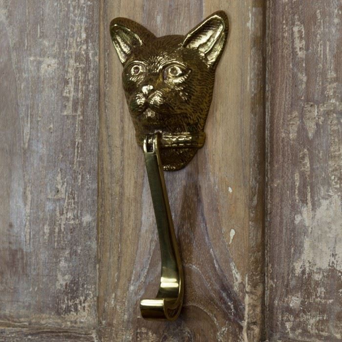 The Cat Head Door Knocker Bright Chrome / Polished Brass & Black eBay