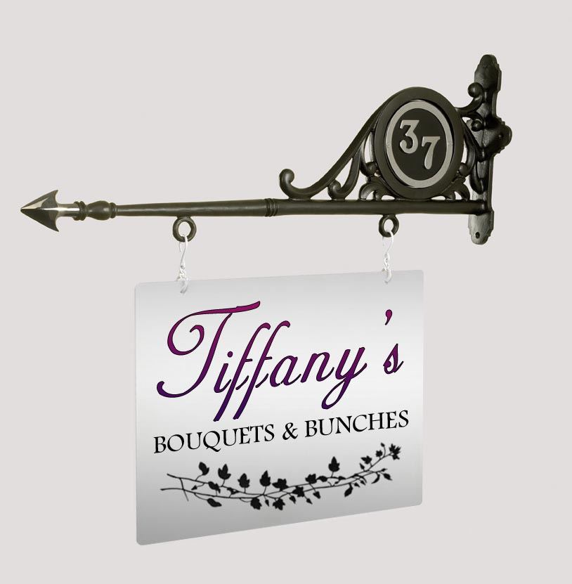 Wall Mounted Hanging Shop Sign Bracket With Chrome Number Plate