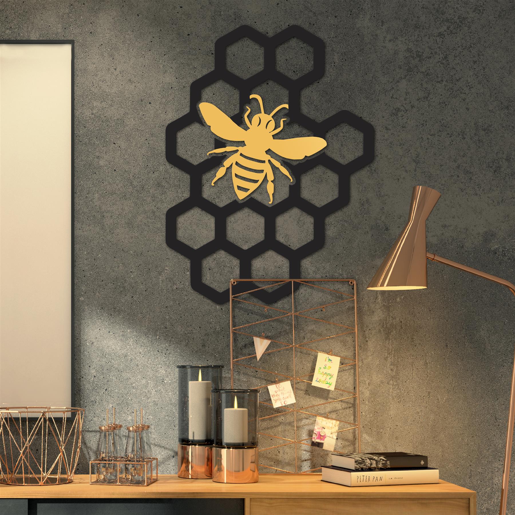 New Black and Gold Bee Honeycomb Wall Art | eBay