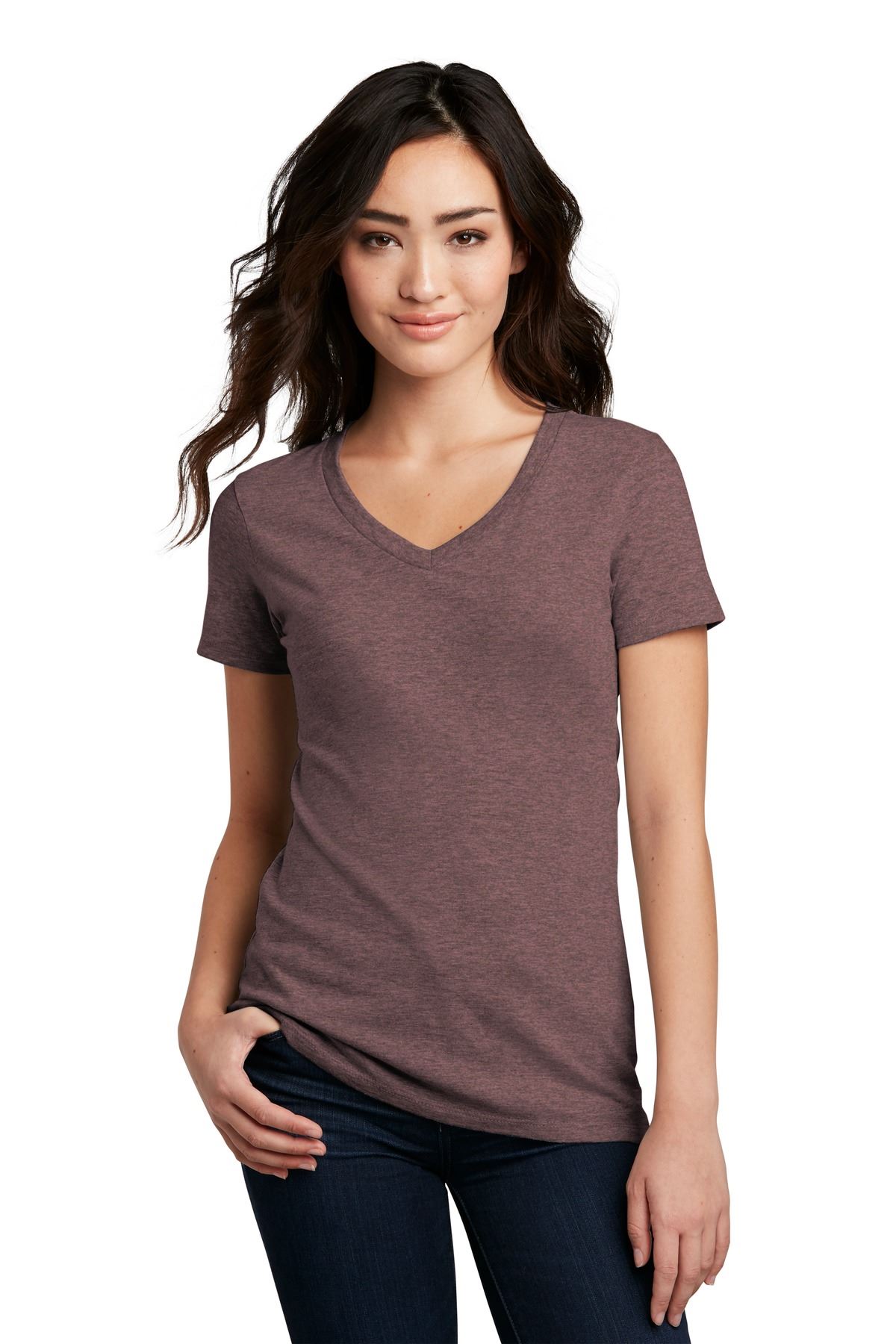 District Womens Short Sleeve Perfect Blend V Neck Stylish T-Shirt DM1190L - Picture 41 of 44