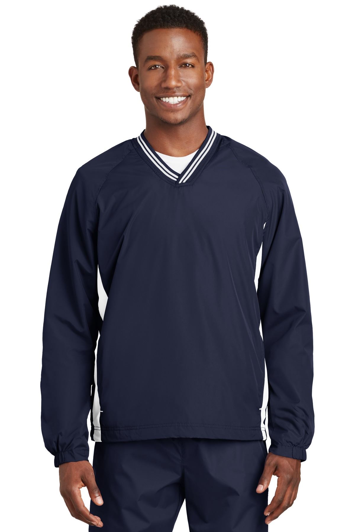 Sport Tek Mens Tipped V Neck Pullover Golf Wind Shirt Jacket M-JST62 - Picture 24 of 29