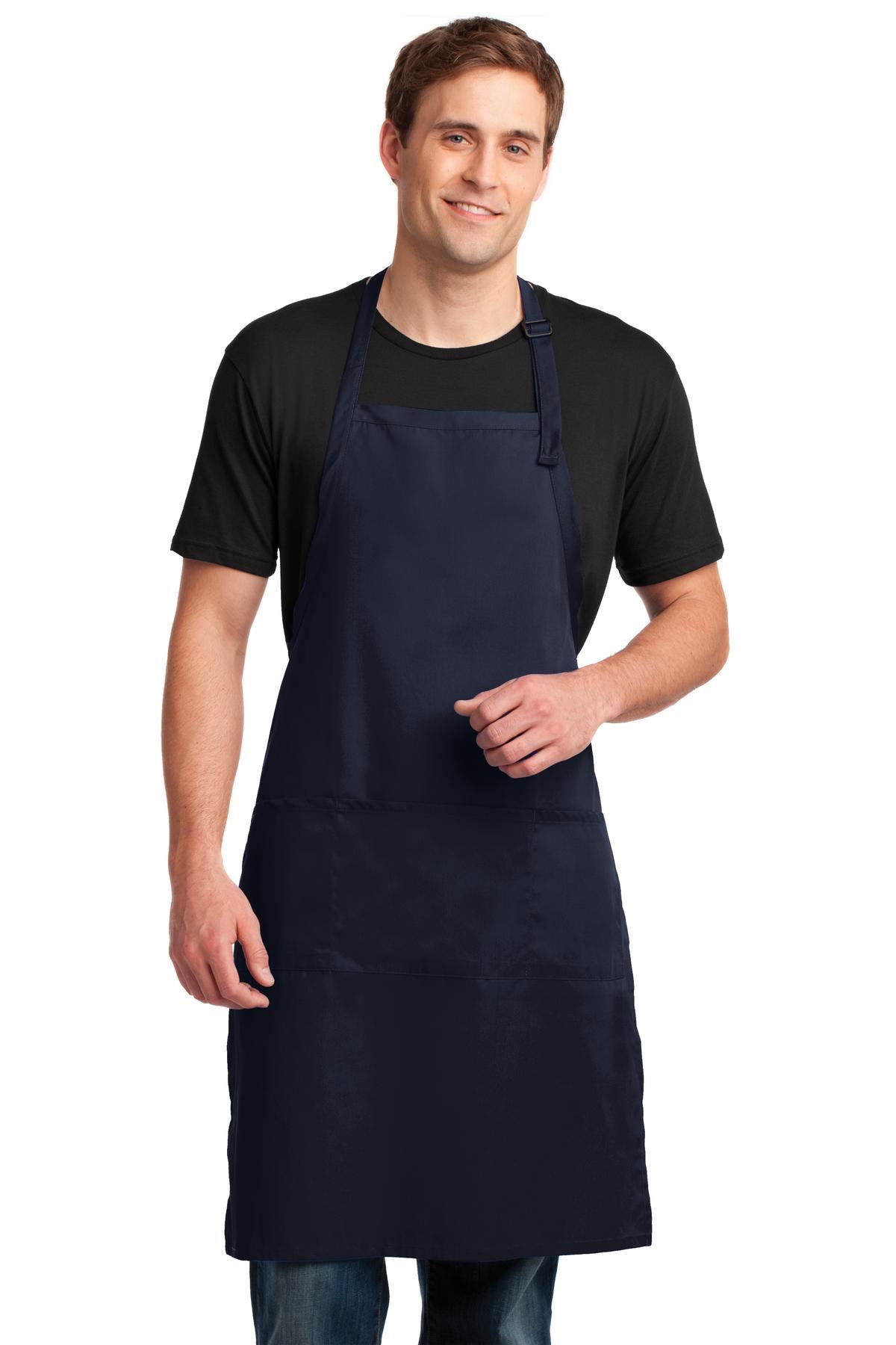 Port Authority Extra Long Bib Apron 3 Front Pockets Stain Release M-A700 - Picture 8 of 15