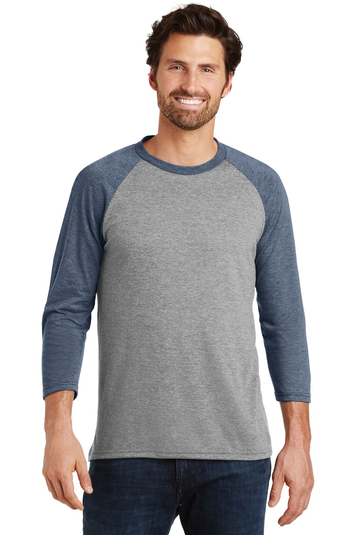 District Mens Perfect Tri T Shirt 3/4 Sleeve Raglan Stylish T-Shirt DM136 - Picture 17 of 26