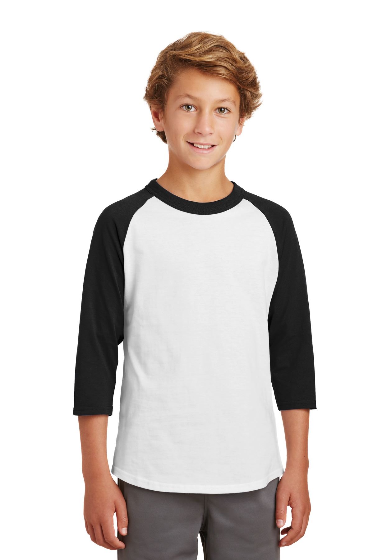 Sport-Tek Youth 100% Cotton Raglan 3/4 Sleeve Colorblock Baseball T-Shirt YT200 - Picture 8 of 23