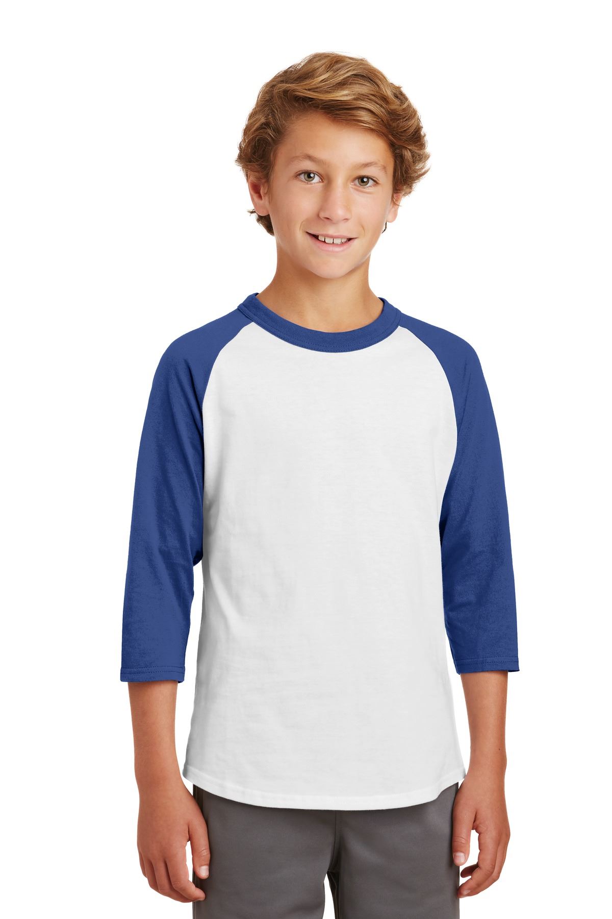 Sport-Tek Youth 100% Cotton Raglan 3/4 Sleeve Colorblock Baseball T-Shirt YT200 - Picture 23 of 23