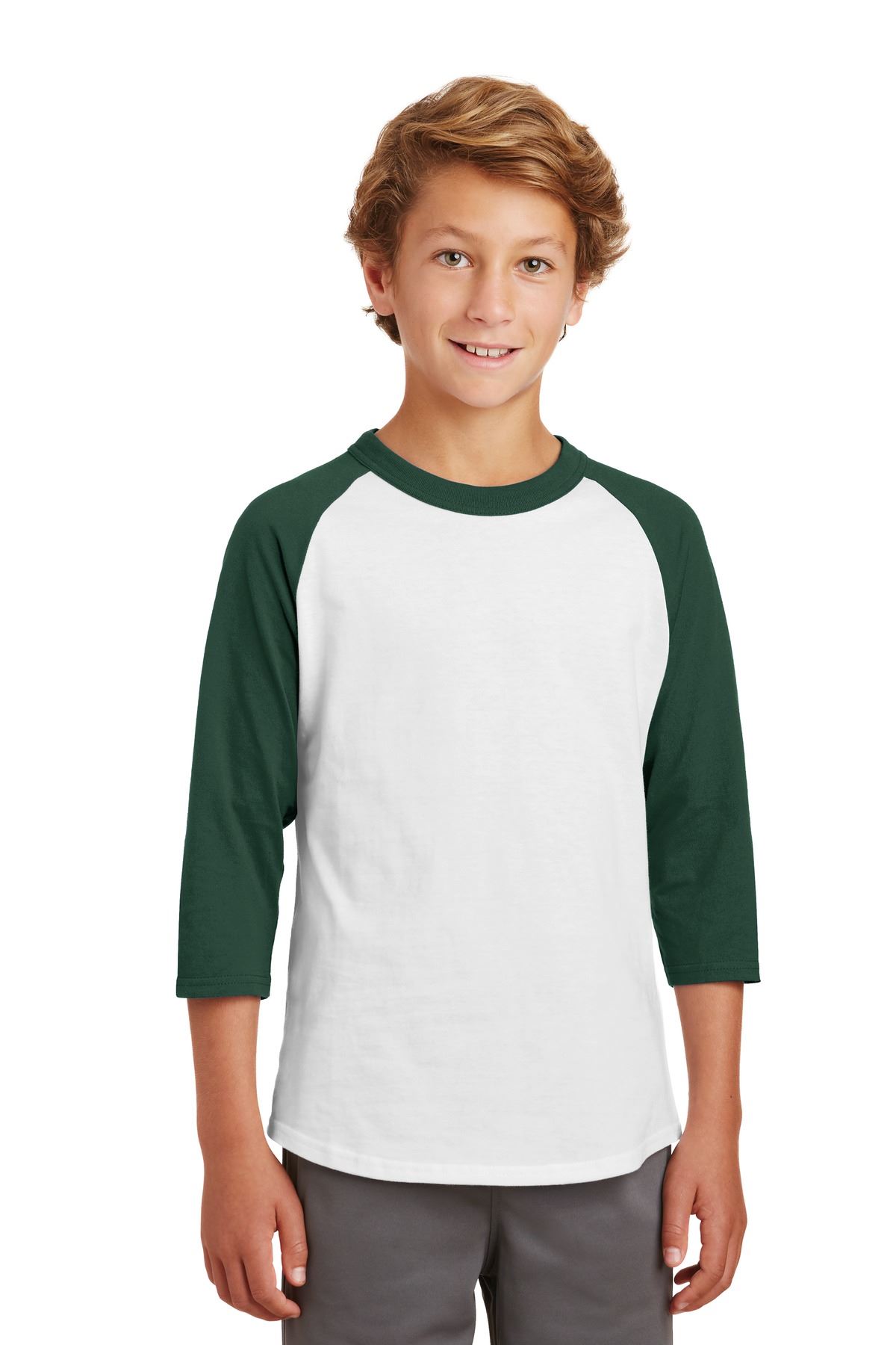 Sport-Tek Youth 100% Cotton Raglan 3/4 Sleeve Colorblock Baseball T-Shirt YT200 - Picture 13 of 23