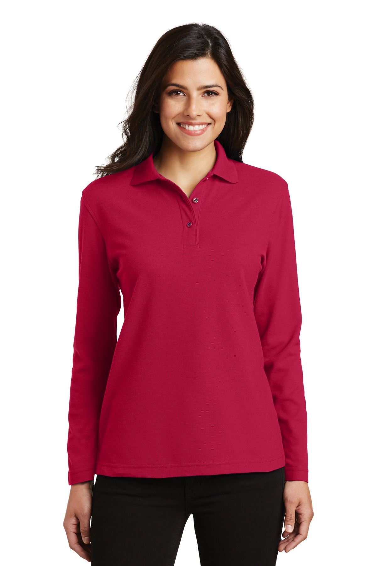 Port Authority Womens Long Sleeve Polo Shirt 3-button reverse placket L500LS - Picture 12 of 17