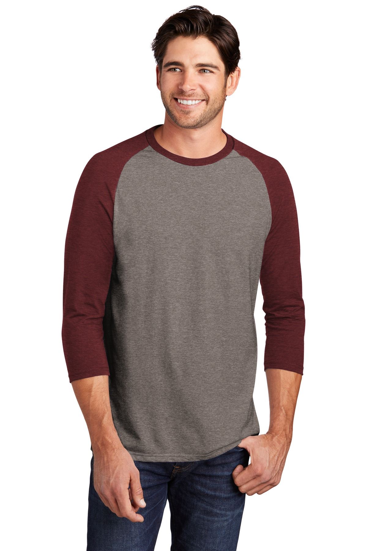 District Mens Perfect Tri T Shirt 3/4 Sleeve Raglan Stylish T-Shirt DM136 - Picture 13 of 26
