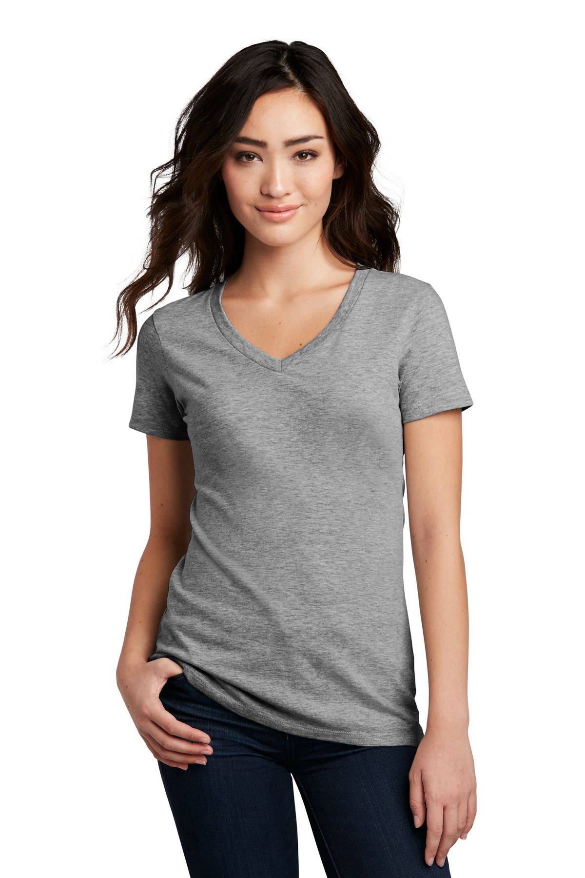 District Womens Short Sleeve Perfect Blend V Neck Stylish T-Shirt DM1190L - Picture 13 of 44
