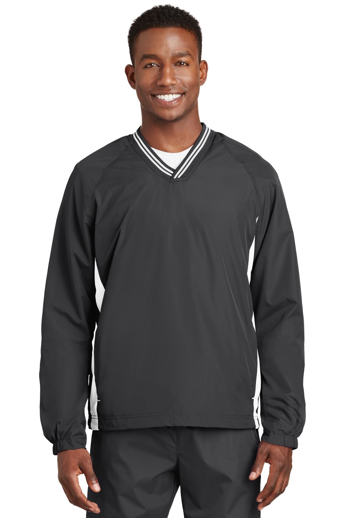 Sport Tek Mens Tipped V Neck Pullover Golf Wind Shirt Jacket M-JST62 - Picture 16 of 29