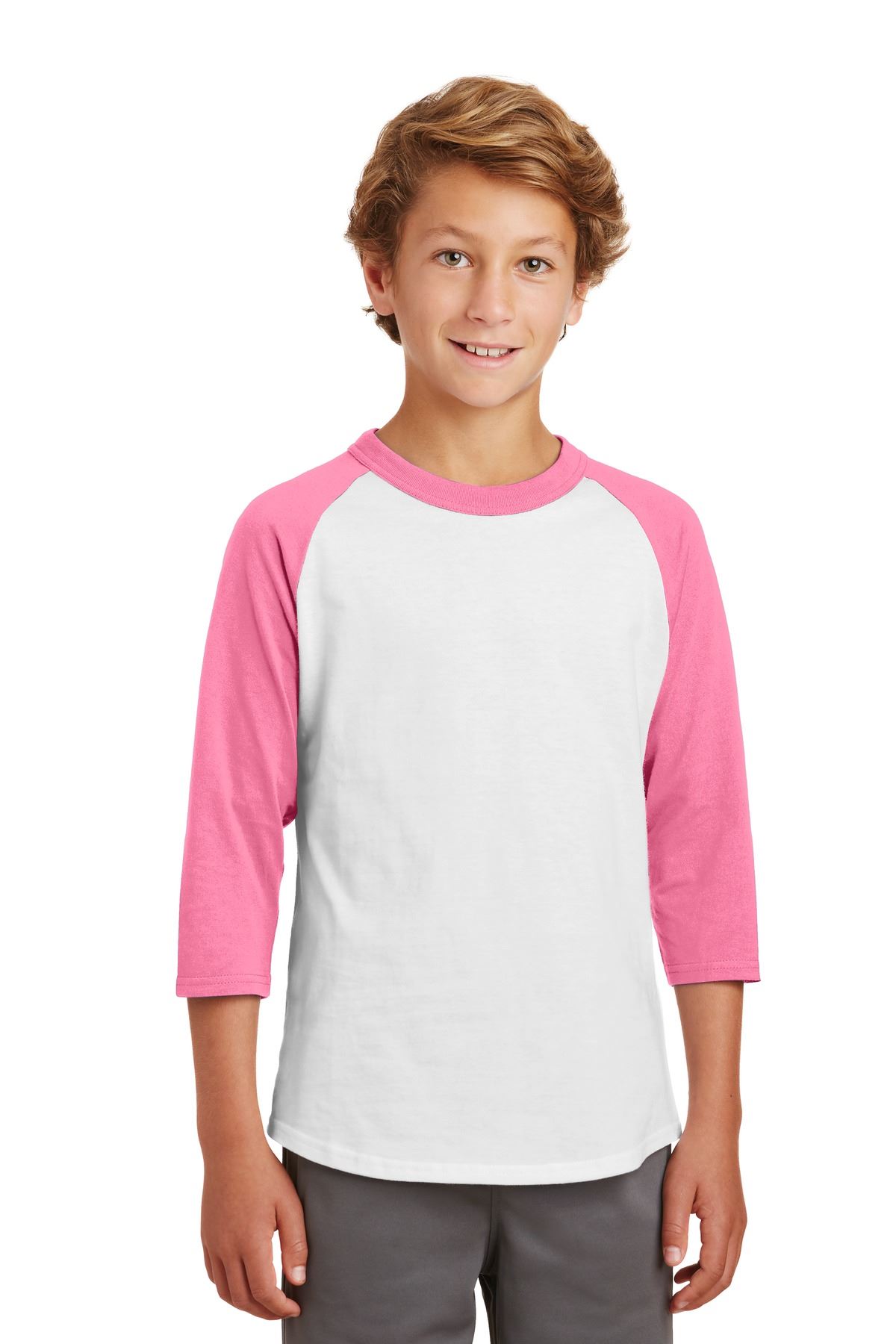 Sport-Tek Youth 100% Cotton Raglan 3/4 Sleeve Colorblock Baseball T-Shirt YT200 - Picture 9 of 23