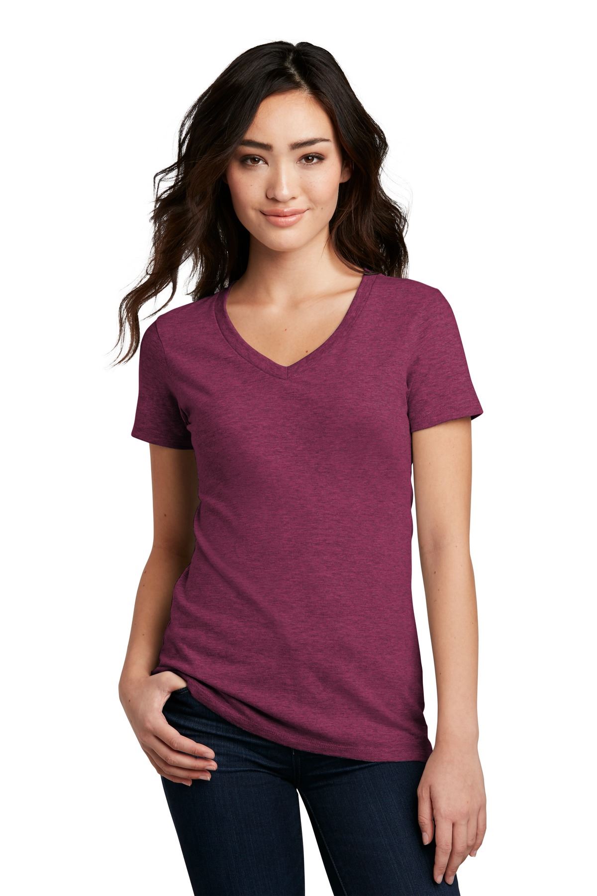 District Womens Short Sleeve Perfect Blend V Neck Stylish T-Shirt DM1190L - Picture 37 of 44