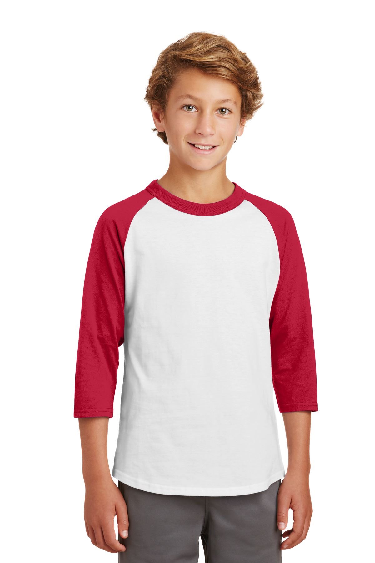 Sport-Tek Youth 100% Cotton Raglan 3/4 Sleeve Colorblock Baseball T-Shirt YT200 - Picture 22 of 23