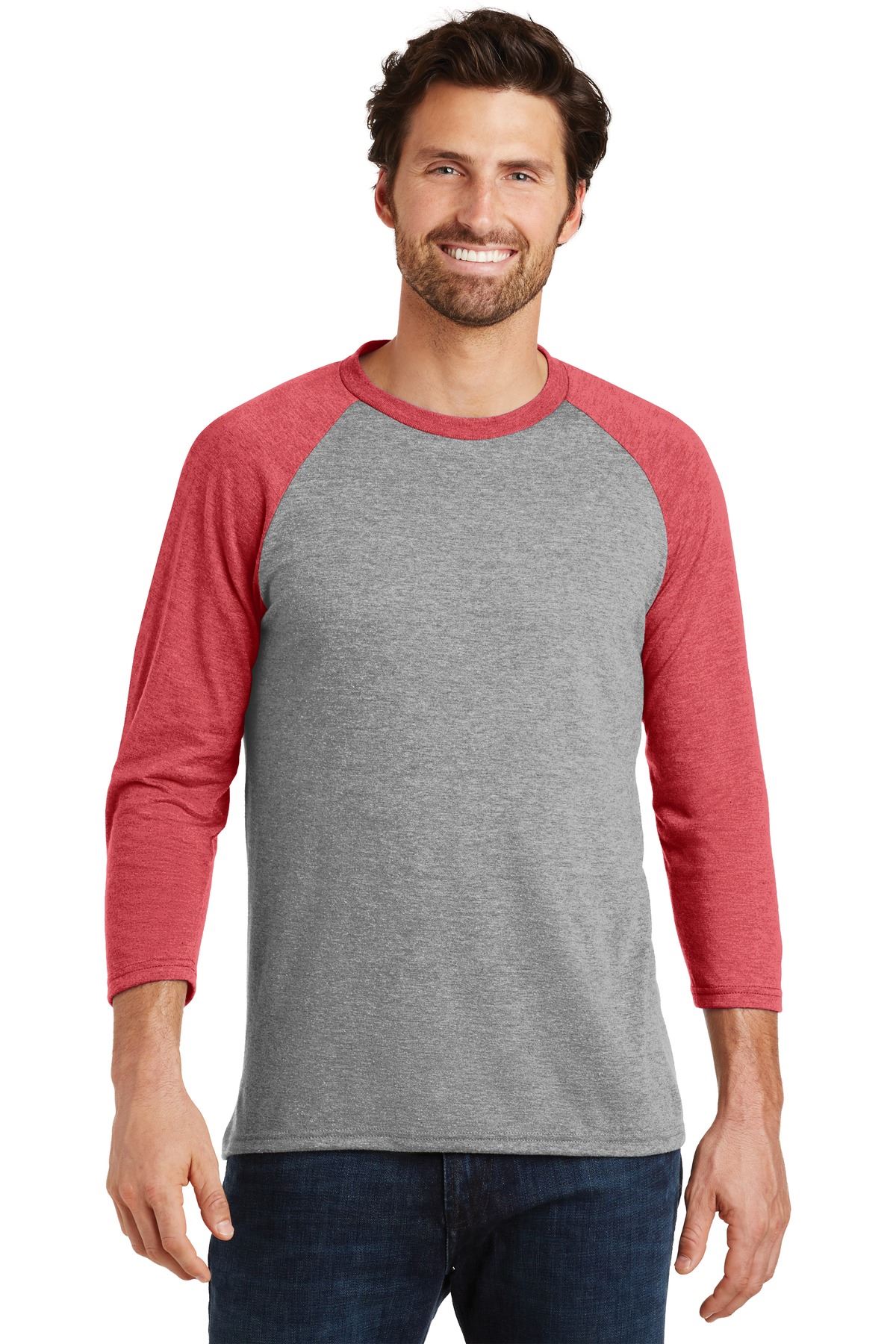 District Mens Perfect Tri T Shirt 3/4 Sleeve Raglan Stylish T-Shirt DM136 - Picture 23 of 26