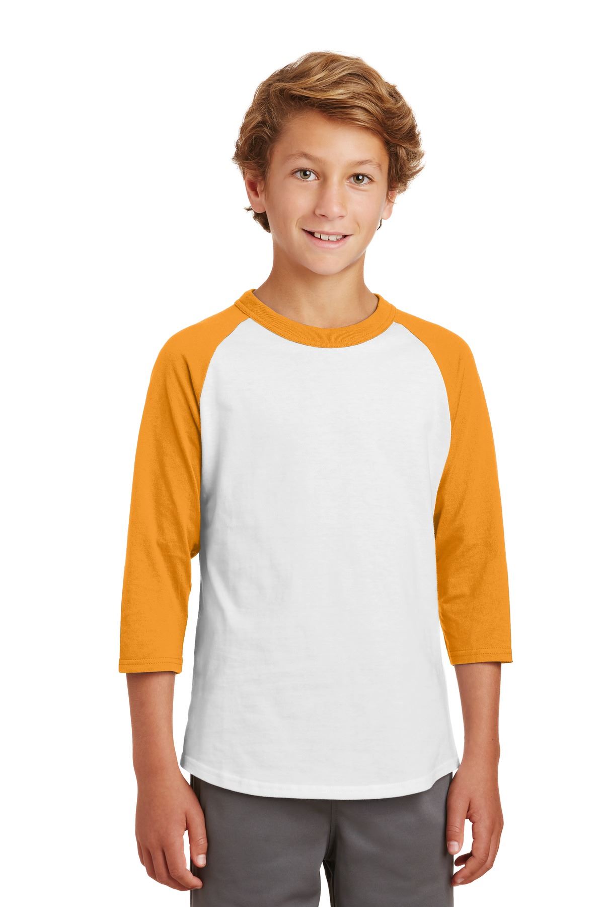 Sport-Tek Youth 100% Cotton Raglan 3/4 Sleeve Colorblock Baseball T-Shirt YT200 - Picture 14 of 23