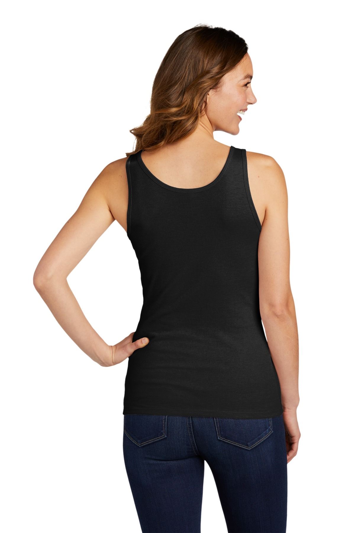 District Womens Sleeveless VIT Rib Deep Neck Stylish Tank Top DT6021 - Picture 4 of 10