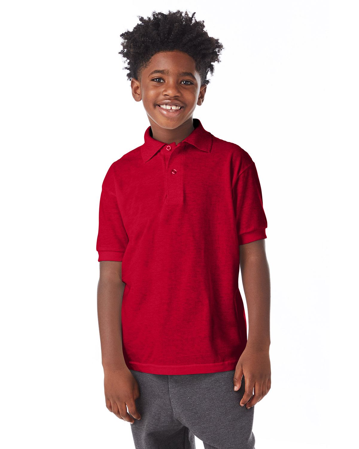 Hanes Youth Polo Shirt 50/50 EcoSmart Jersey Knit Welt Collar 054Y - Picture 9 of 26