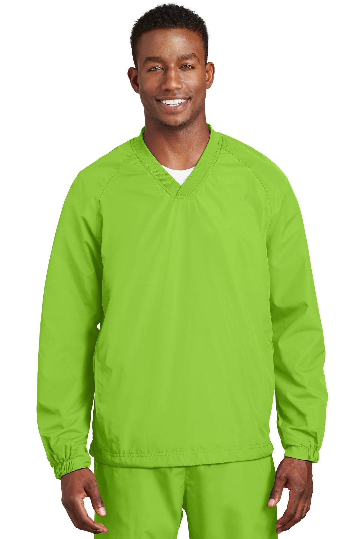 Sport-Tek Men's Polyester Side Pocket Rib Knit V Neck Raglan Wind Shirt. JST72 - Picture 12 of 21