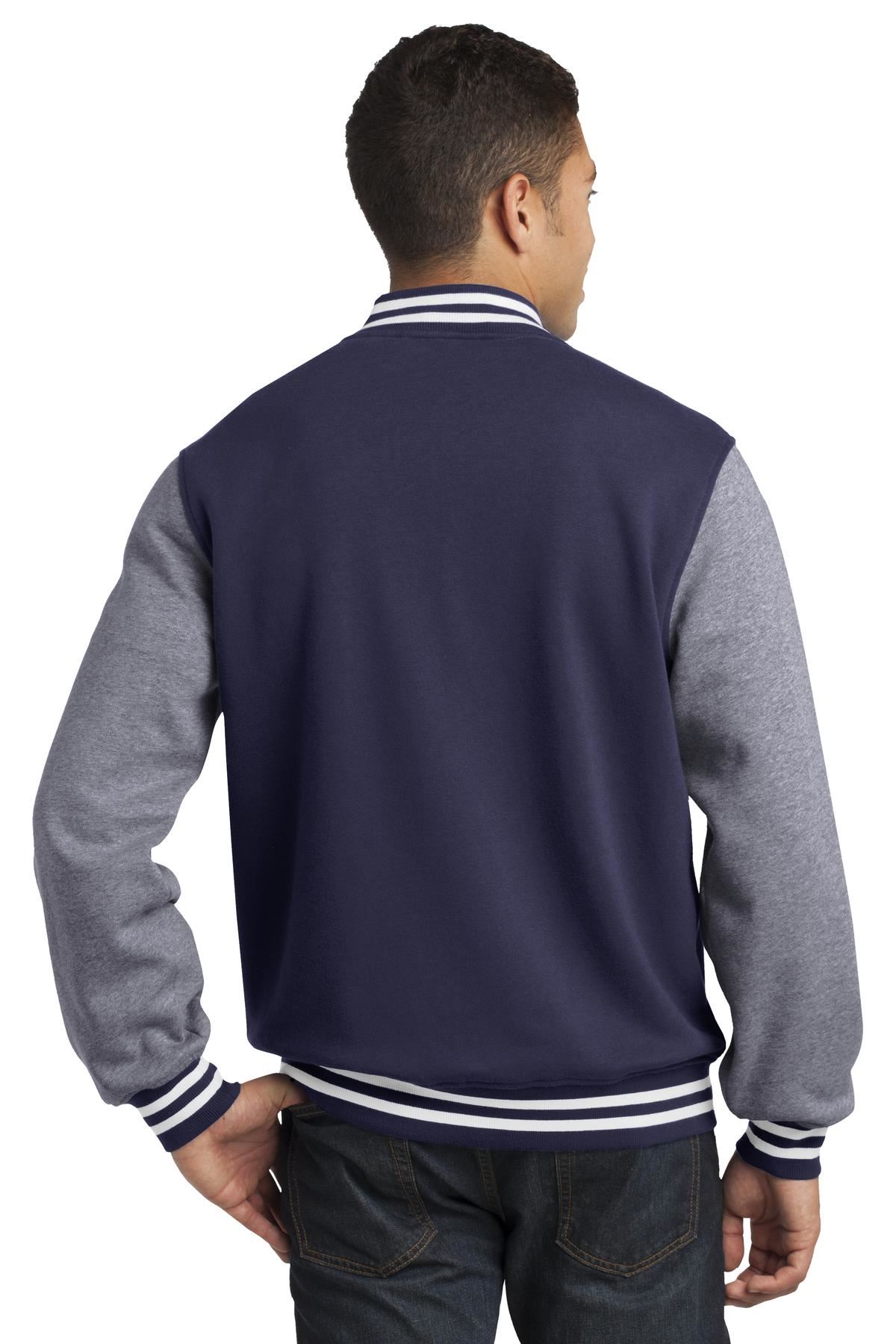Sport-Tek Mens Fleece Front Slash Pockets Baseball Letterman Jacket ST270 - Picture 9 of 11
