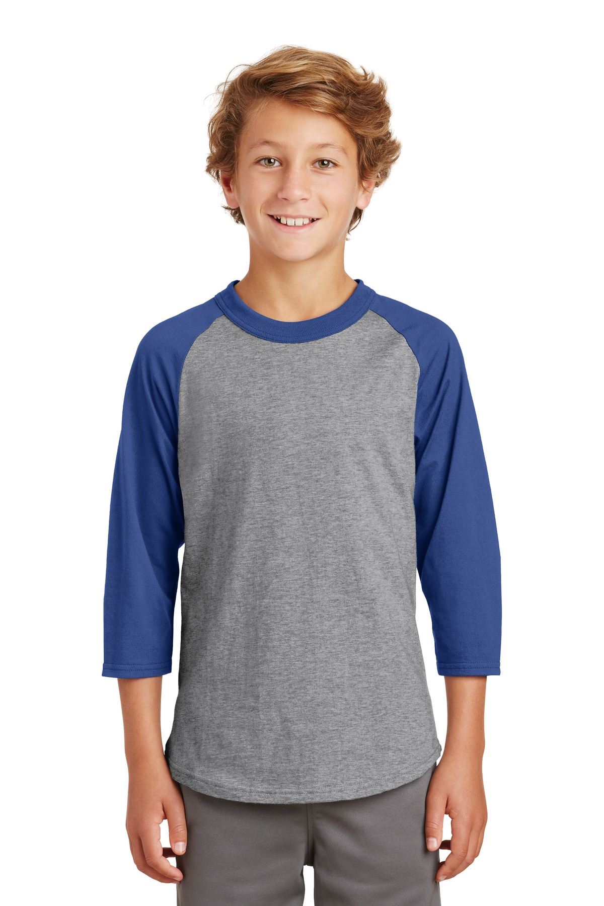 Sport-Tek Youth 100% Cotton Raglan 3/4 Sleeve Colorblock Baseball T-Shirt YT200 - Picture 7 of 23