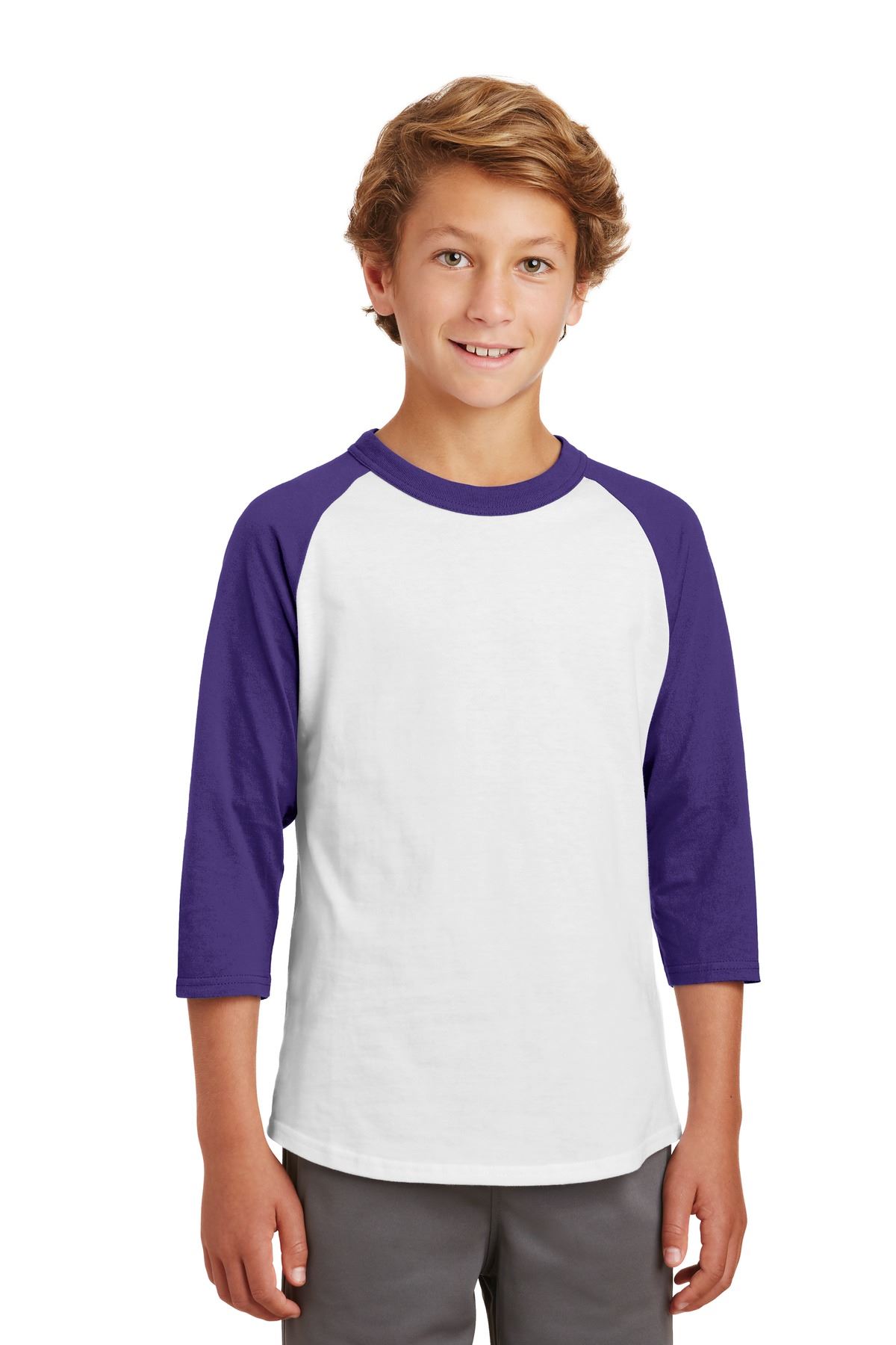 Sport-Tek Youth 100% Cotton Raglan 3/4 Sleeve Colorblock Baseball T-Shirt YT200 - Picture 21 of 23