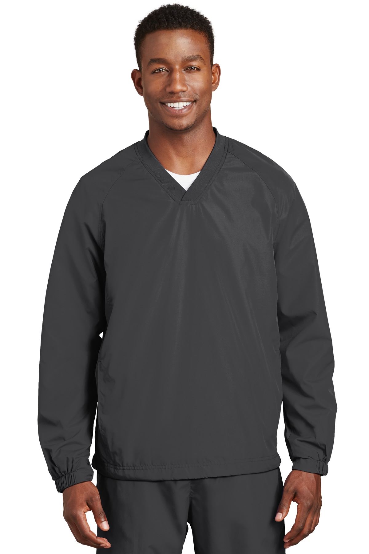 Sport-Tek Men's Polyester Side Pocket Rib Knit V Neck Raglan Wind Shirt. JST72 - Picture 8 of 21