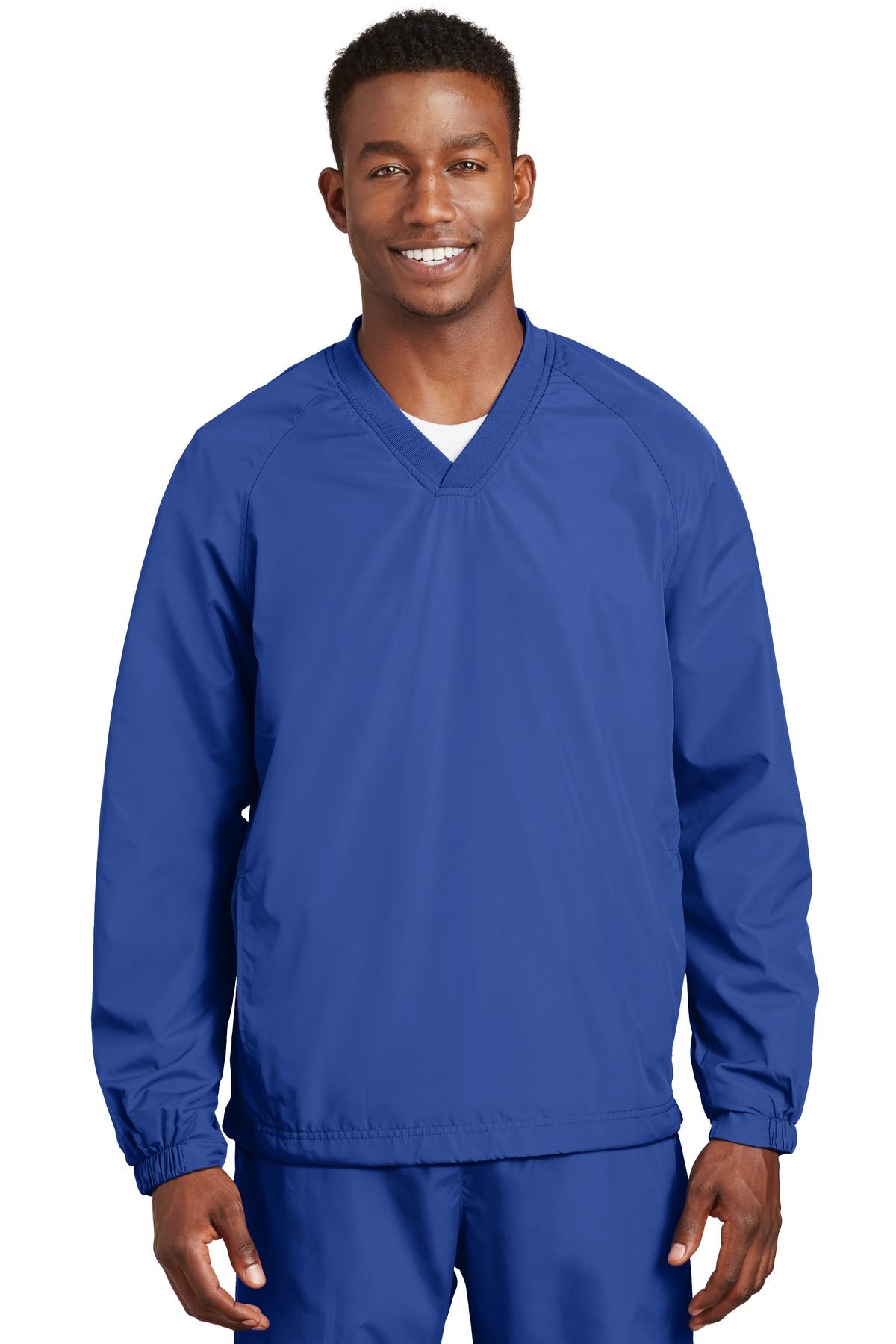 Sport-Tek Men's Polyester Side Pocket Rib Knit V Neck Raglan Wind Shirt. JST72 - Picture 20 of 21