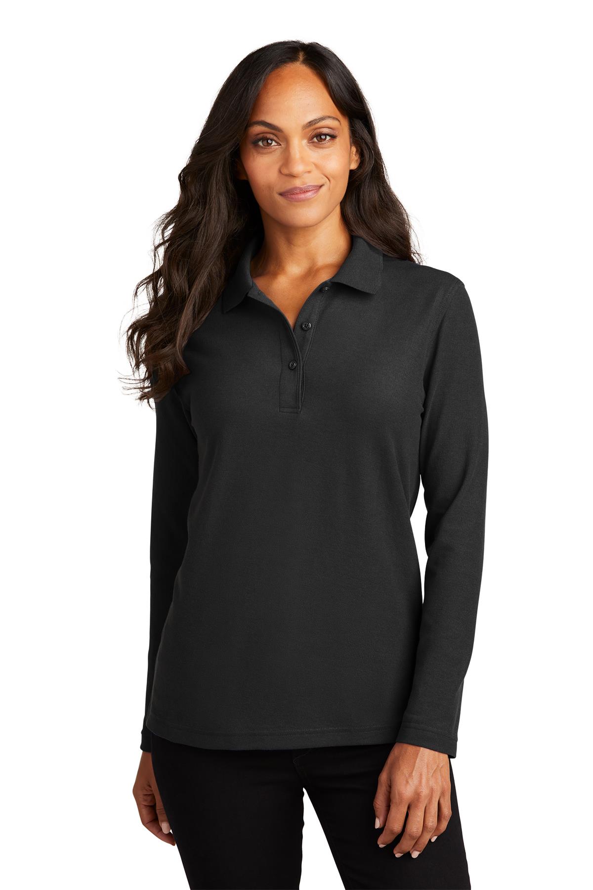 Port Authority Womens Long Sleeve Polo Shirt 3-button reverse placket L500LS - Picture 4 of 17