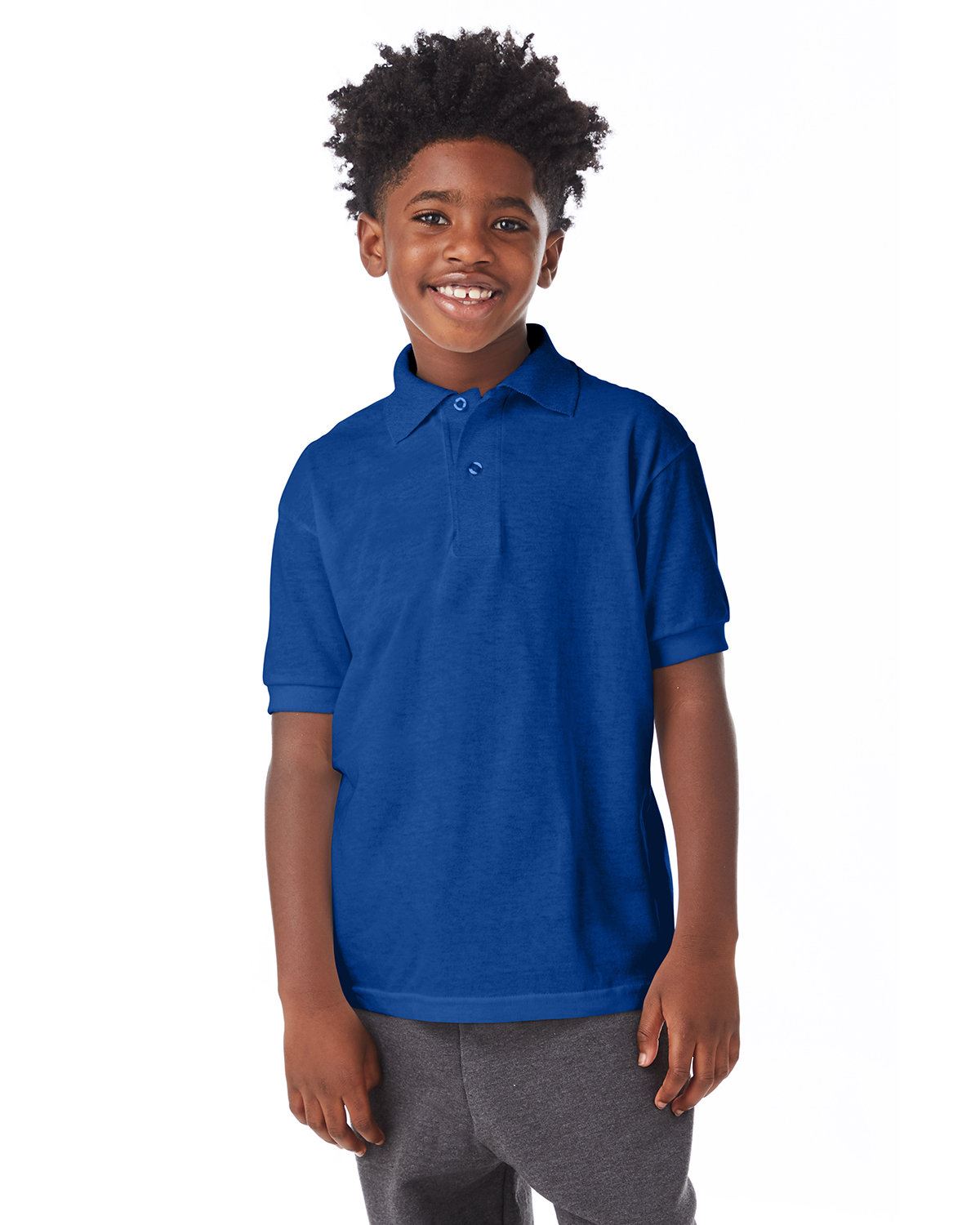 Hanes Youth Polo Shirt 50/50 EcoSmart Jersey Knit Welt Collar 054Y - Picture 12 of 26