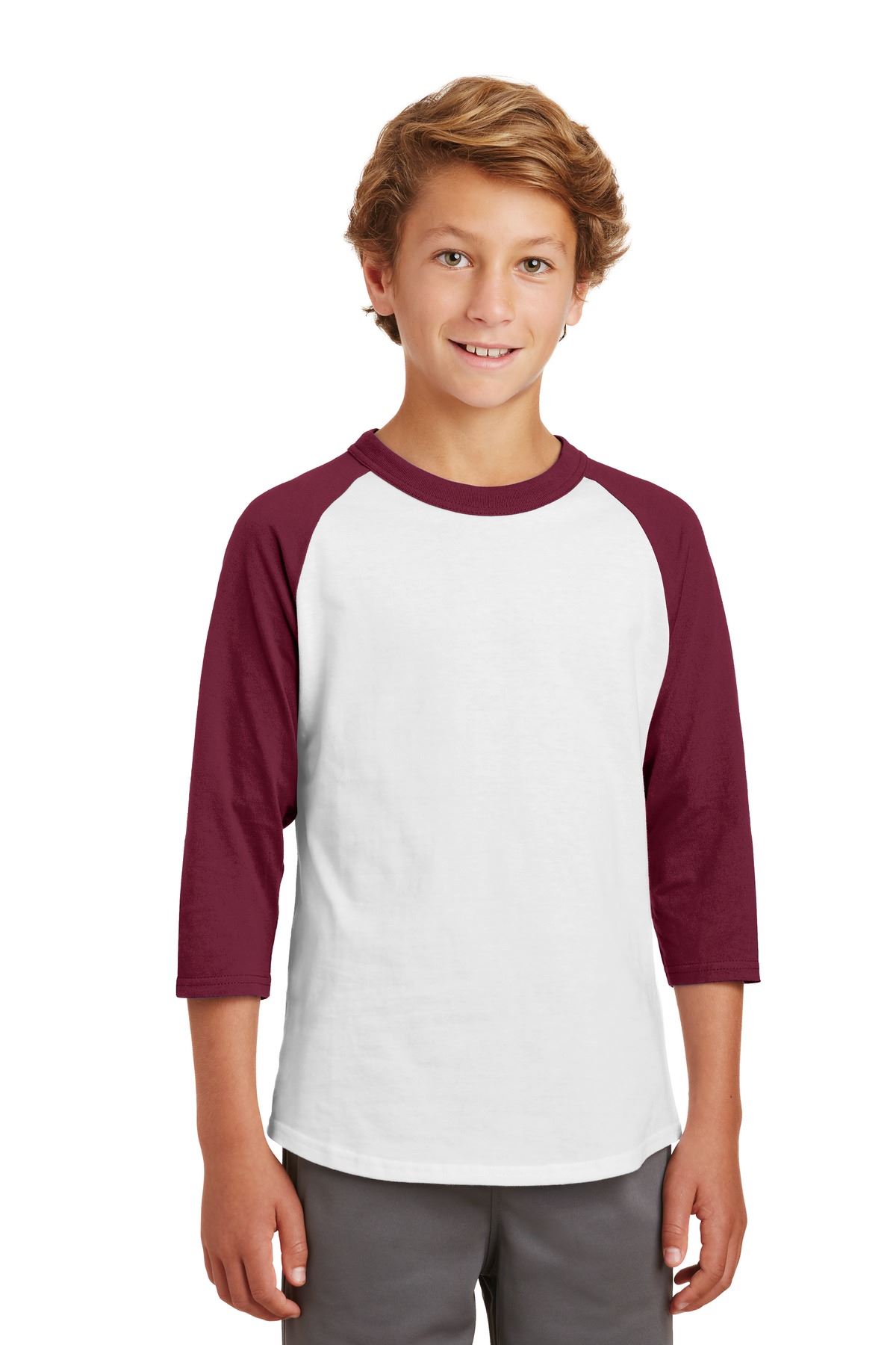 Sport-Tek Youth 100% Cotton Raglan 3/4 Sleeve Colorblock Baseball T-Shirt YT200 - Picture 11 of 23