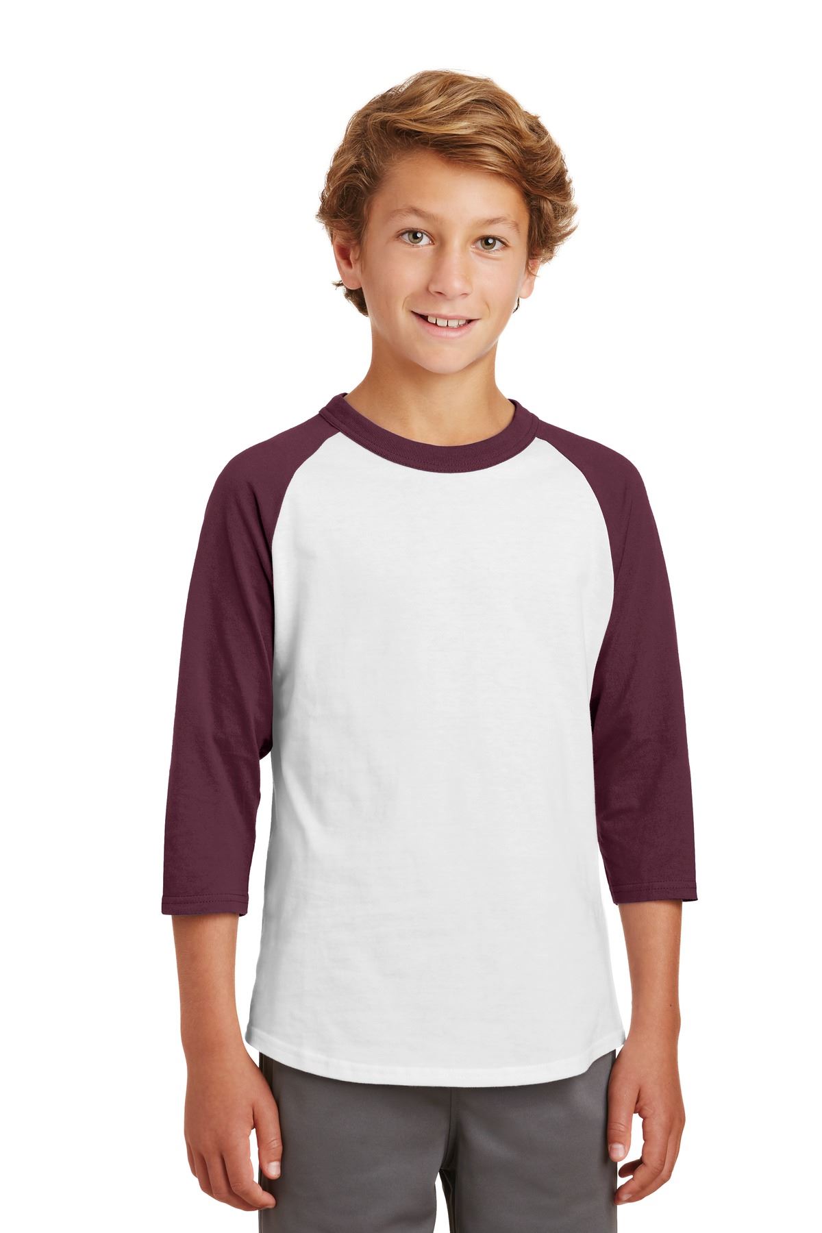 Sport-Tek Youth 100% Cotton Raglan 3/4 Sleeve Colorblock Baseball T-Shirt YT200 - Picture 19 of 23