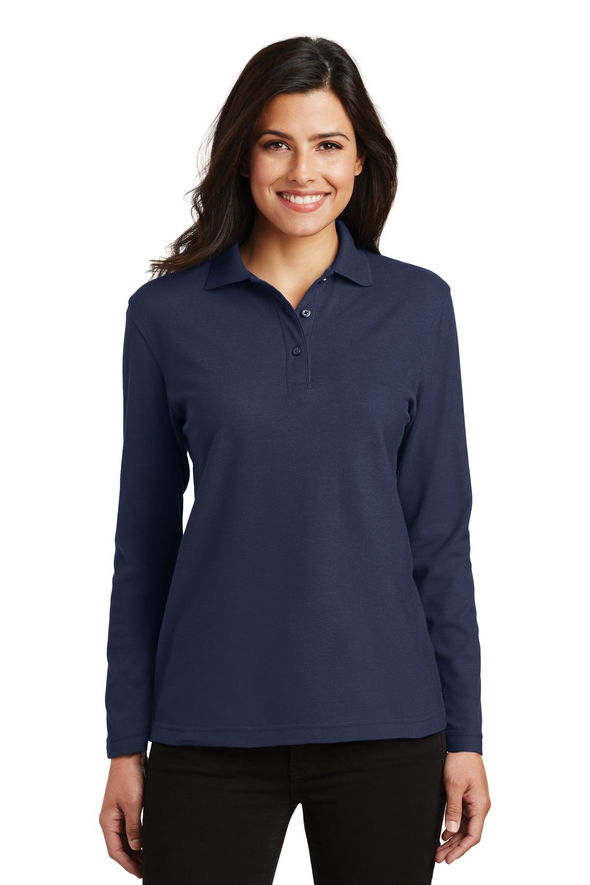 Port Authority Womens Long Sleeve Polo Shirt 3-button reverse placket L500LS - Picture 10 of 17