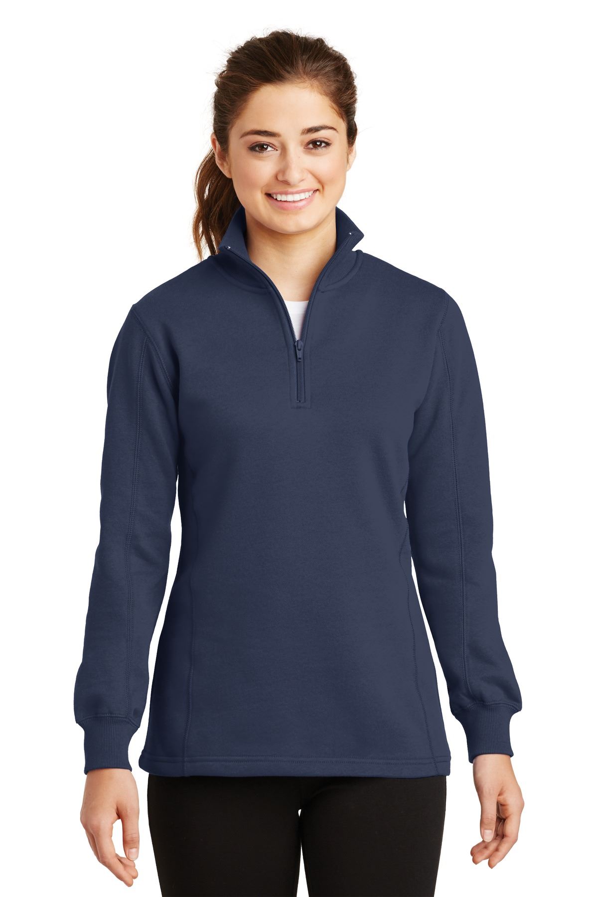 Sport-Tek Womens 1/4-Zip Sweatshirt Twill Taped Neck Rib Knit Cuffs LST253 - Picture 14 of 23