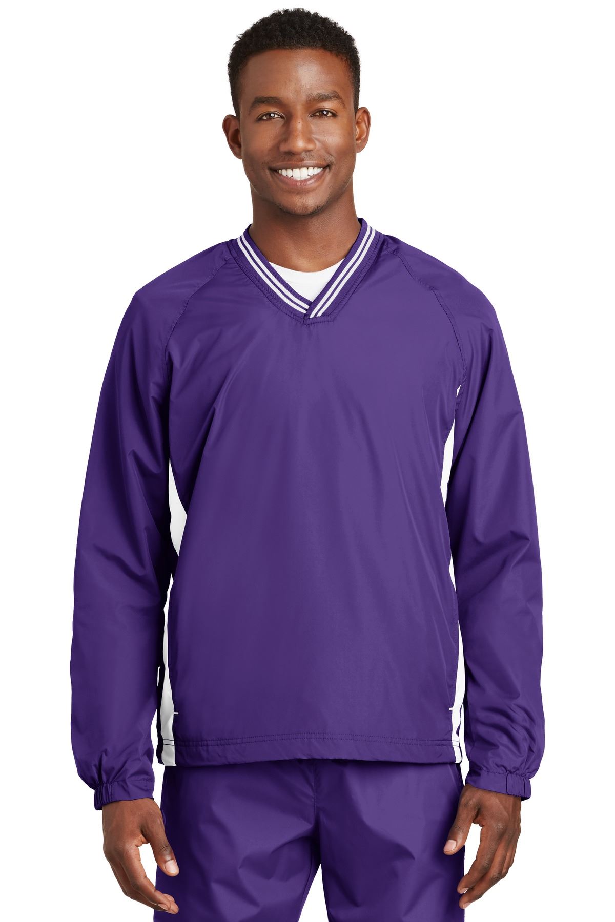 Sport Tek Mens Tipped V Neck Pullover Golf Wind Shirt Jacket M-JST62 - Picture 20 of 29