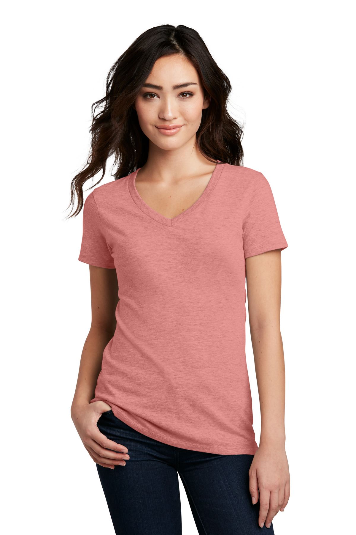 District Womens Short Sleeve Perfect Blend V Neck Stylish T-Shirt DM1190L - Picture 5 of 44