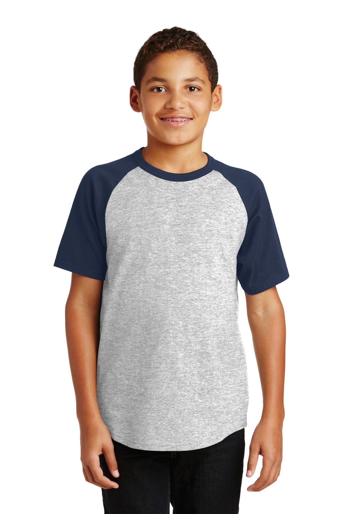 Sport-Tek Youth Short Sleeve Colorblock Raglan Rib Knit Neck T-Shirt YT201 - Picture 6 of 15
