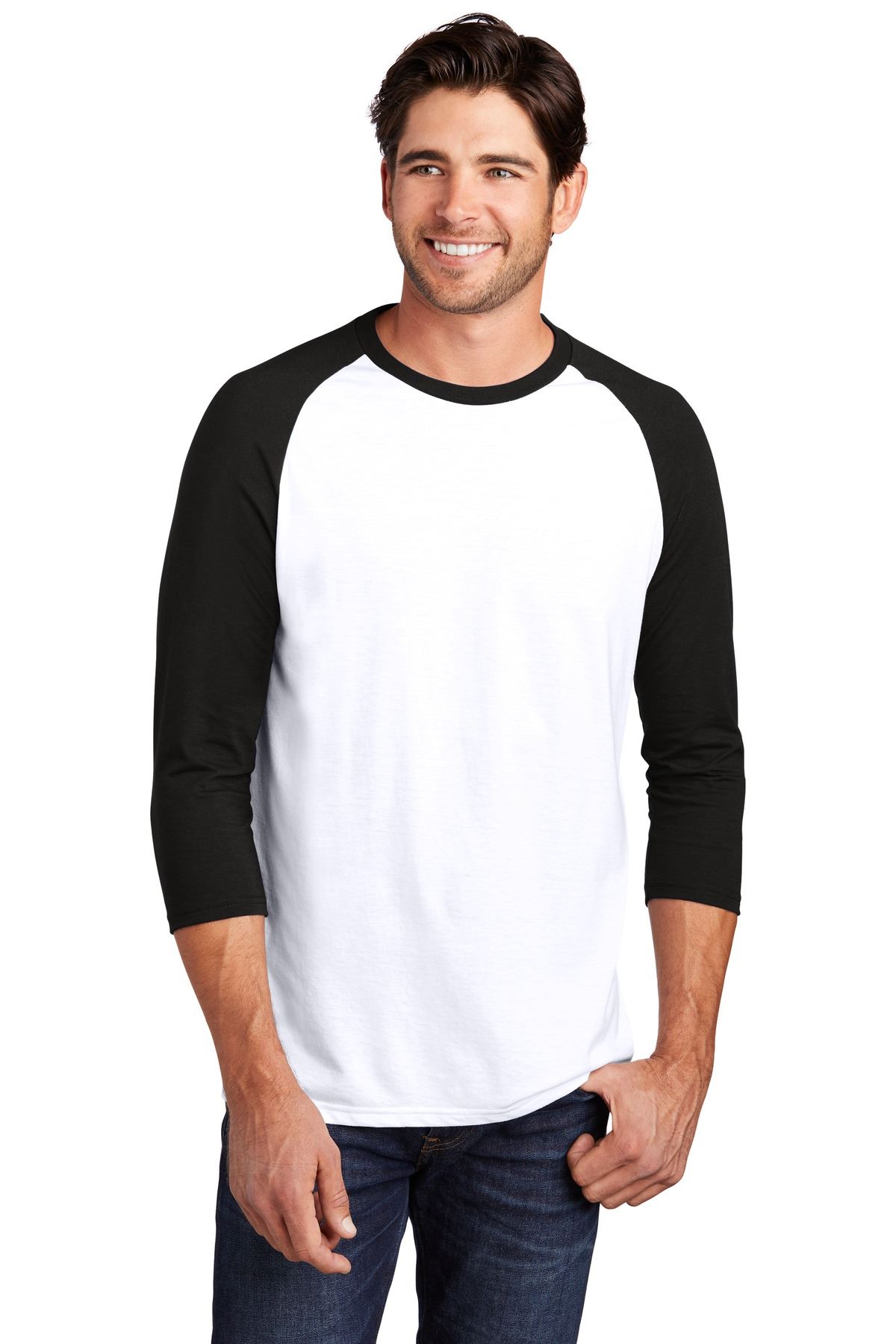District Mens Perfect Tri T Shirt 3/4 Sleeve Raglan Stylish T-Shirt DM136 - Picture 7 of 26