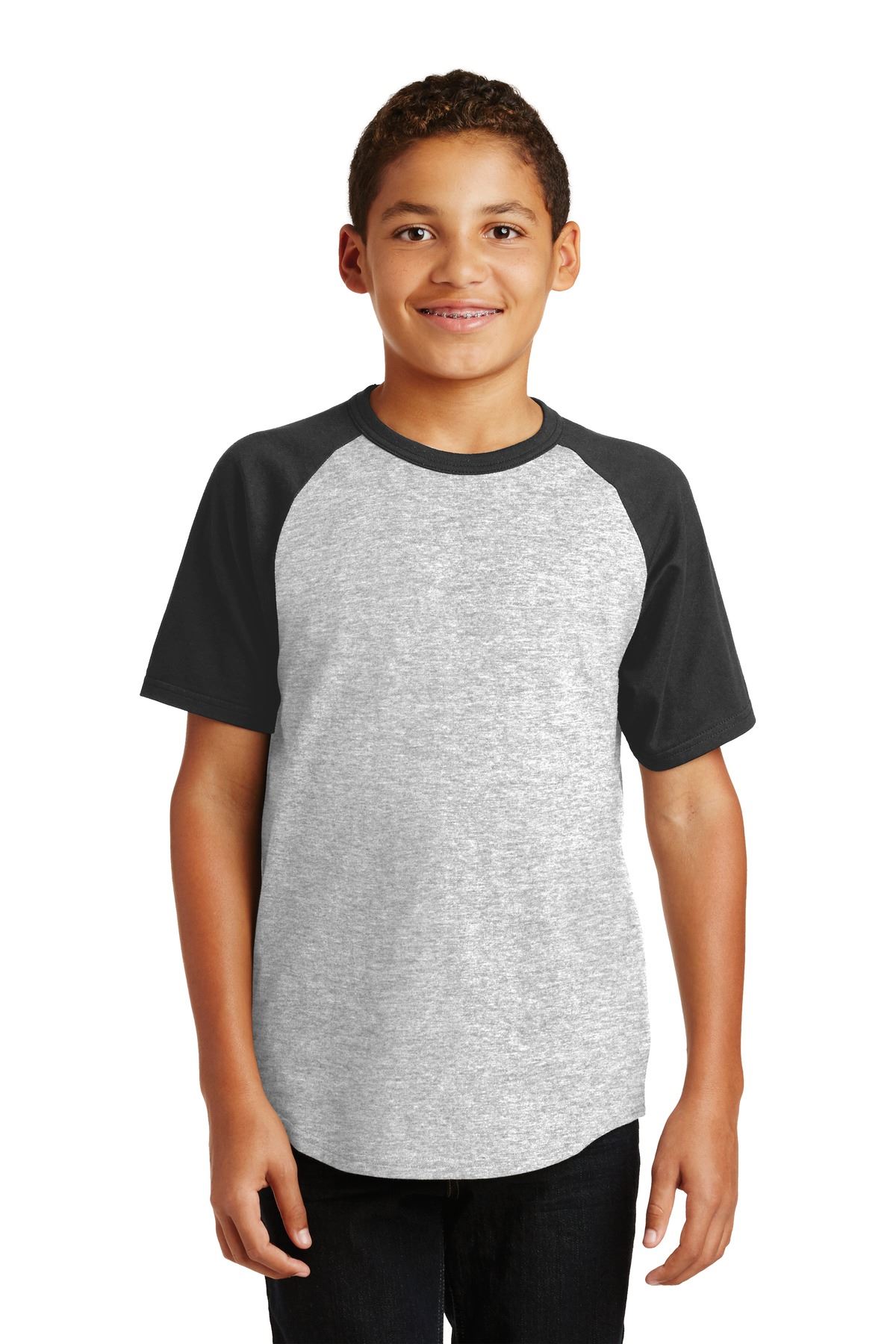 Sport-Tek Youth Short Sleeve Colorblock Raglan Rib Knit Neck T-Shirt YT201 - Picture 4 of 15