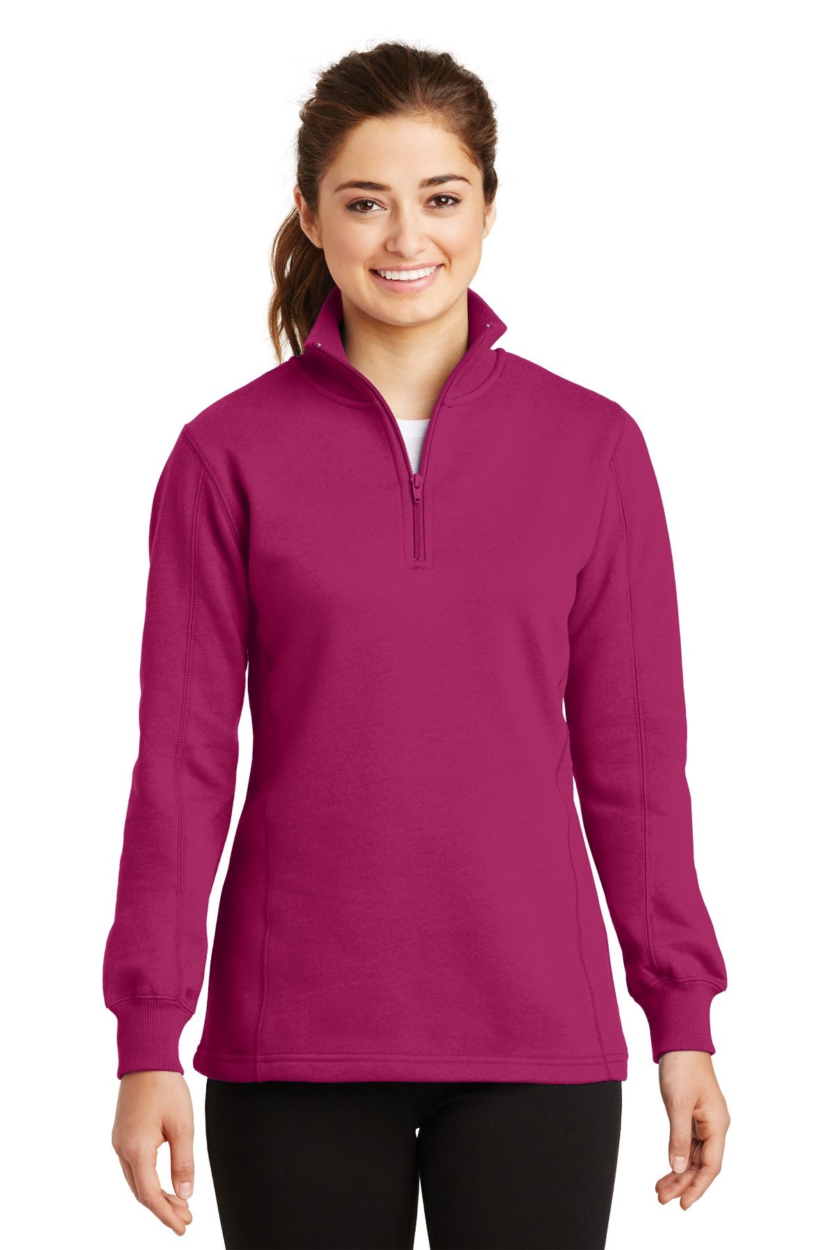 Sport-Tek Womens 1/4-Zip Sweatshirt Twill Taped Neck Rib Knit Cuffs LST253 - Picture 12 of 23