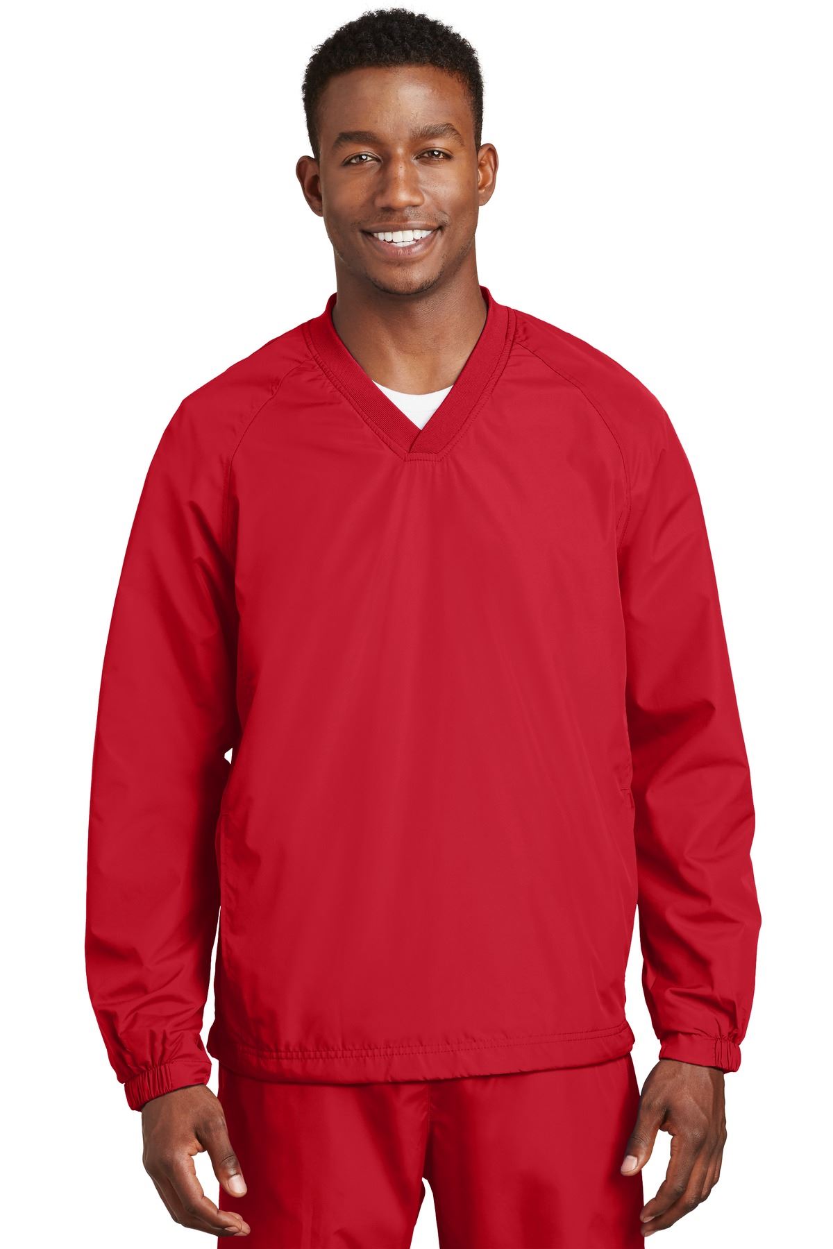 Sport-Tek Men's Polyester Side Pocket Rib Knit V Neck Raglan Wind Shirt. JST72 - Picture 18 of 21