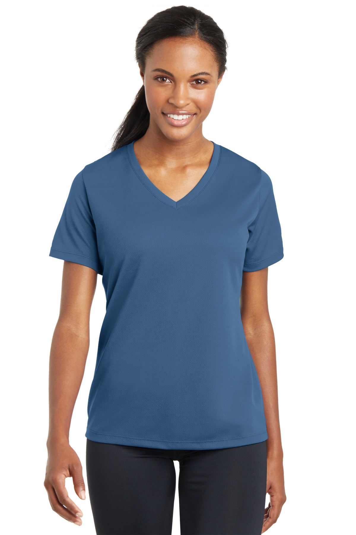 Sport-Tek Women's Dry-Fit V-Neck RacerMesh Moisture Wicking T-Shirt M-LST340 - Picture 10 of 38