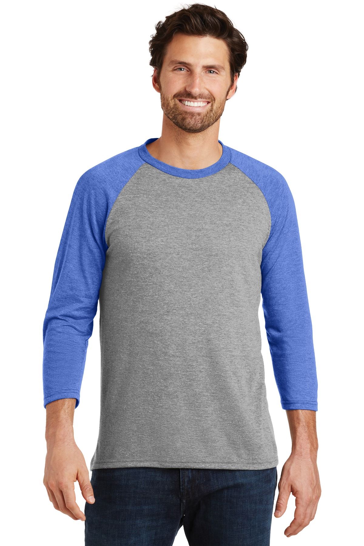 District Mens Perfect Tri T Shirt 3/4 Sleeve Raglan Stylish T-Shirt DM136 - Picture 25 of 26