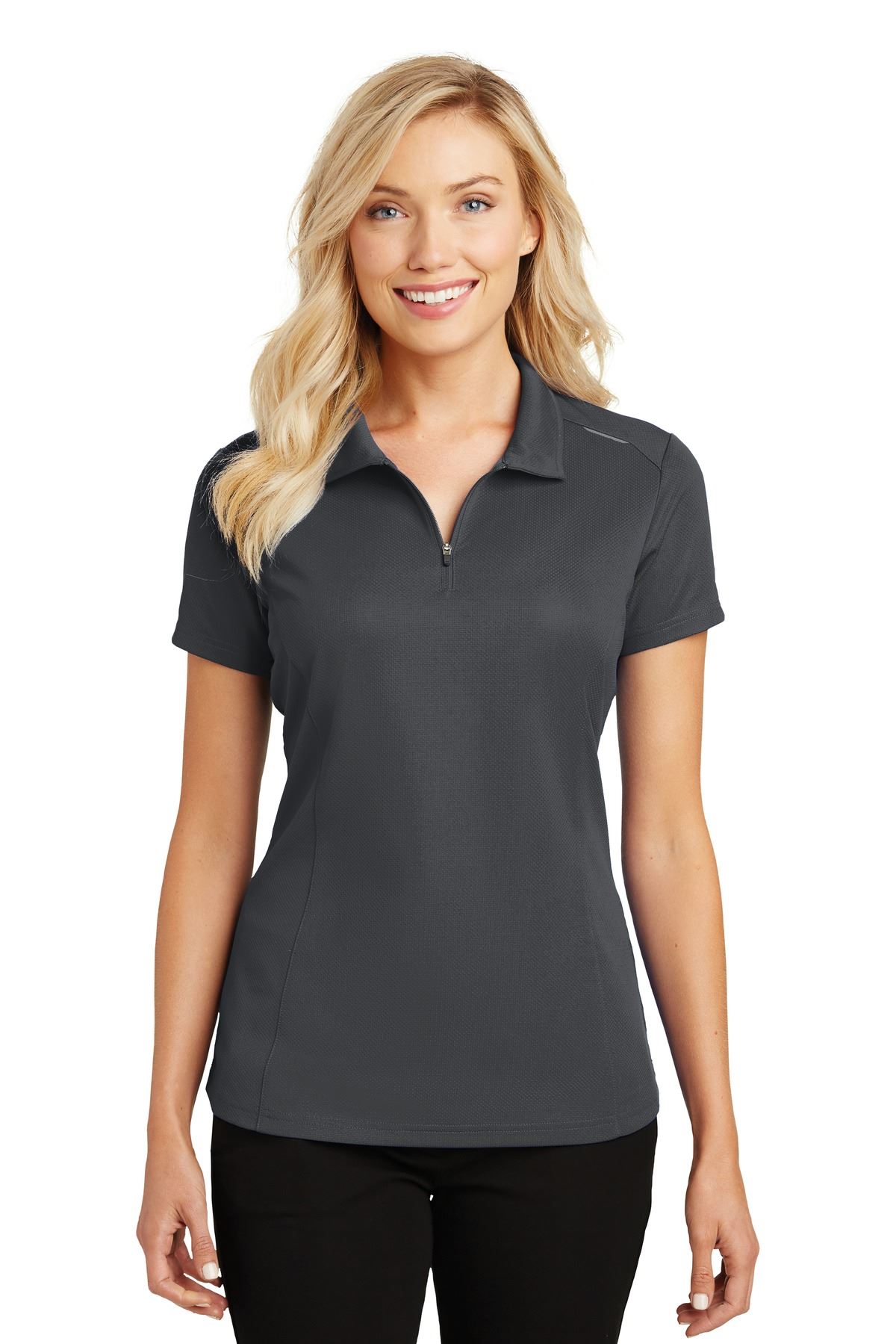 Port Authority Ladies Pinpoint Mesh Zip Polo L580 - Picture 4 of 19